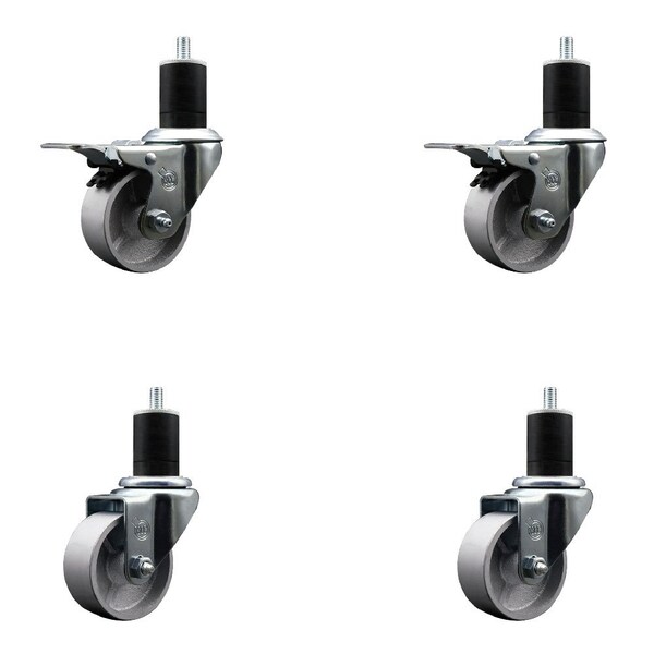 Service Caster 3'' Semi Steel Swivel 1-3/4'' Expanding Stem Caster Set 2 Total Lock Brakes, 4PK SCC-EXTTL20S314-SSS-2-S-2-134 - main